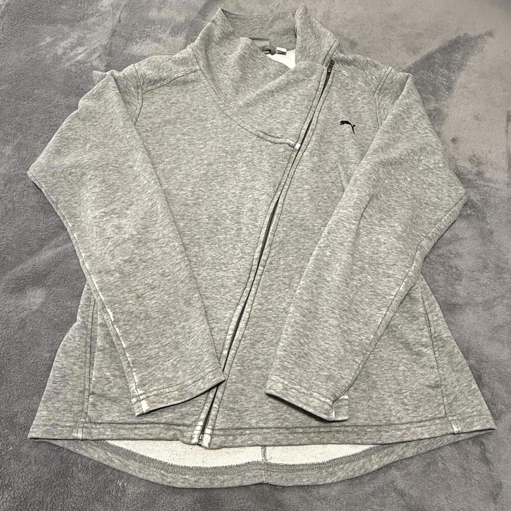 Puma Sweater Gray Full Side Zip Up Track Jacket Sz Large Sweatshirt Logo Womens